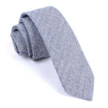 Blue Navy Herringbone Mens Skinny Silk Linen Tie